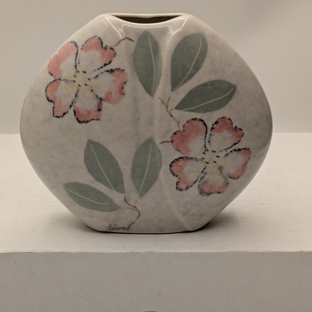 Floral Ceramic Vase with Pink and Green Accents